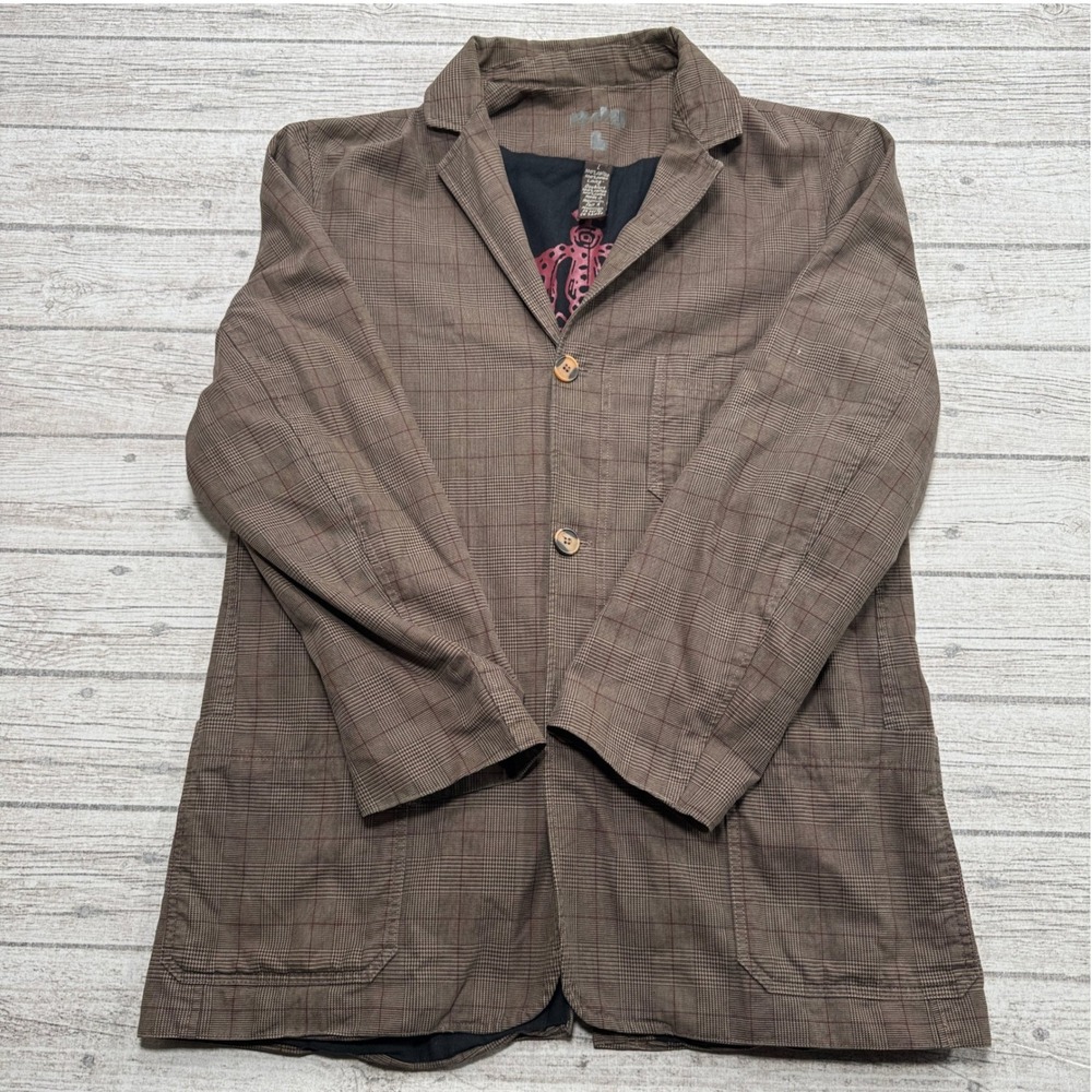 Vintage BDG Blazer Mens Large Brown Glen Plaid Cotton 2-Button Preppy Sport Coat